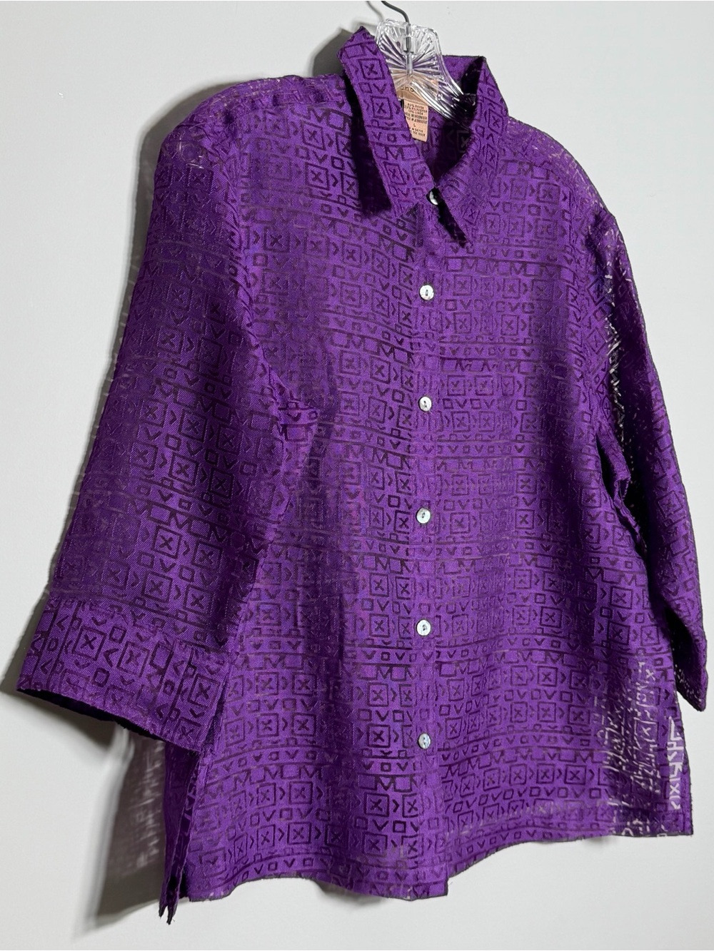 Choices Vintage Sheer Purple Geometric Blouse Size L